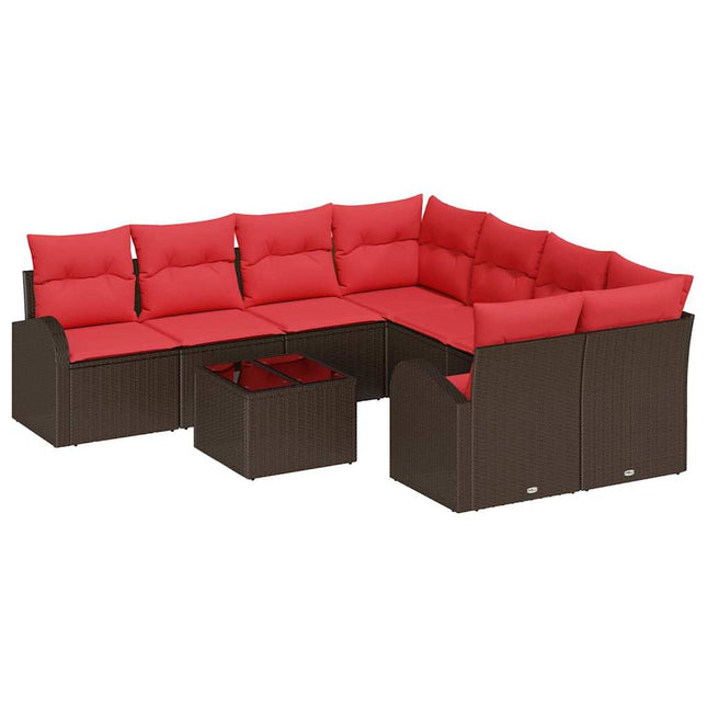 Sofa Sæt med pude med opbevaring 9 pcs Beige og Rød polyrattan