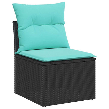 Sofa Sæt 9 stk. 8-Antal sæder Sort og turkis polyrattan