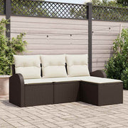 Sofa Sæt med pude med opbevaring 4 pcs Brun og hvid polyrattan