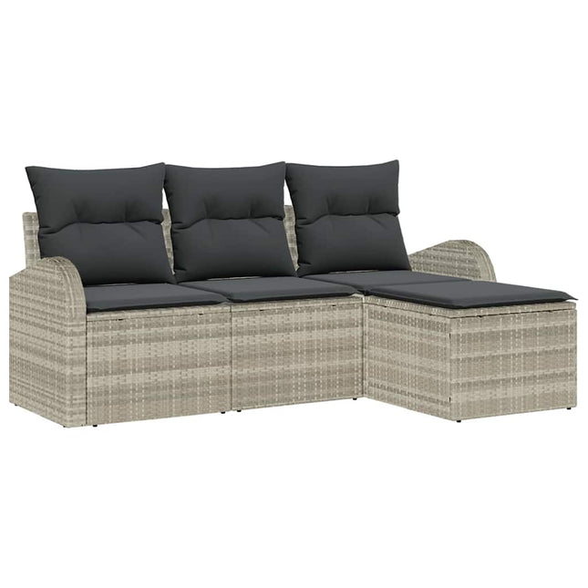 Sofa Sæt med pude med opbevaring 4 pcs Lysegrå polyrattan