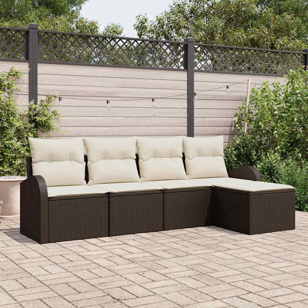 Sofa Sæt med pude med opbevaring 5 pcs Brun og hvid polyrattan
