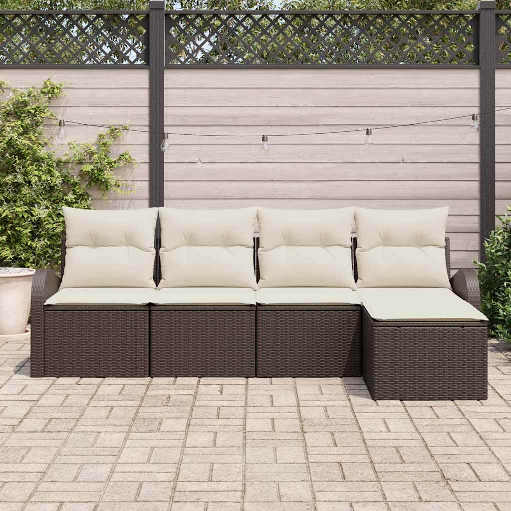 Sofa Sæt med pude med opbevaring 5 pcs Brun og hvid polyrattan