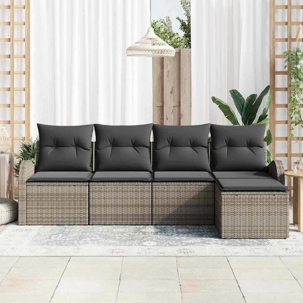 Sofa Sæt med pude med opbevaring 5 pcs Grå polyrattan