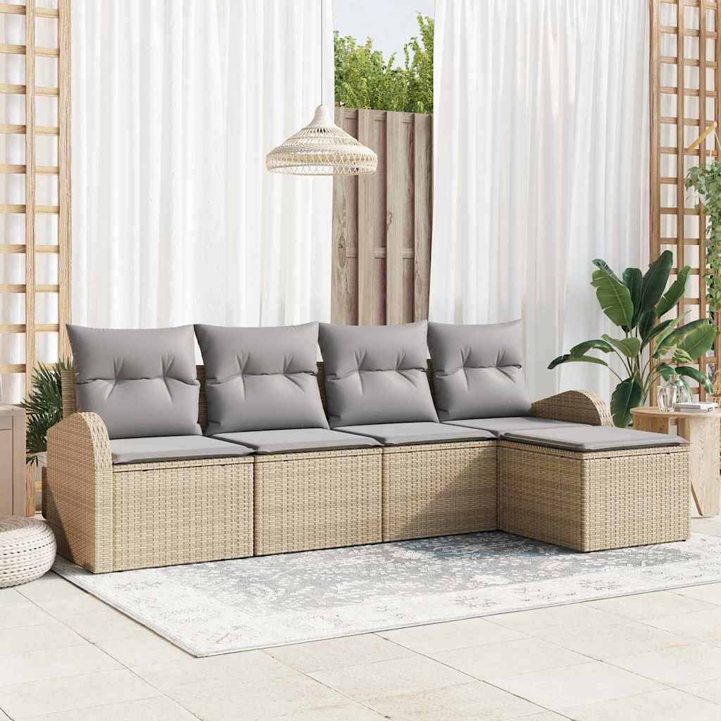 Sofa Sæt med pude 5 pcs Beige og lys grå polyrattan