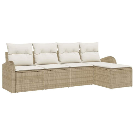 Sofa Sæt 5 stk. Beige og hvid polyrattan
