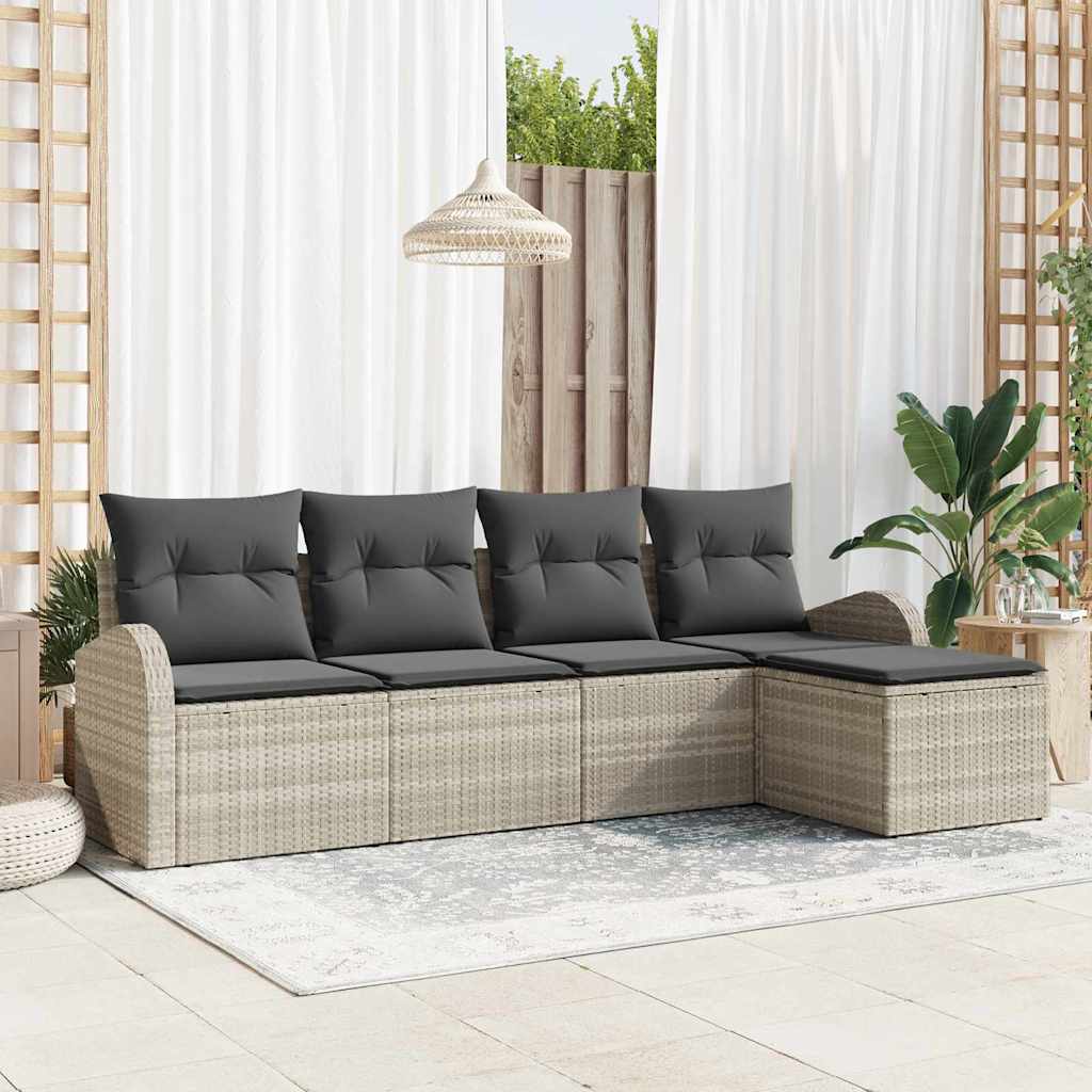 Sofa Sæt med pude med opbevaring 5 pcs Lysegrå polyrattan