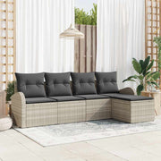 Sofa Sæt med pude med opbevaring 5 pcs Lysegrå polyrattan