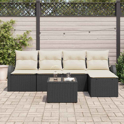 Sofa Sæt med pude med opbevaring 6 pcs Sort og Hvid polyrattan