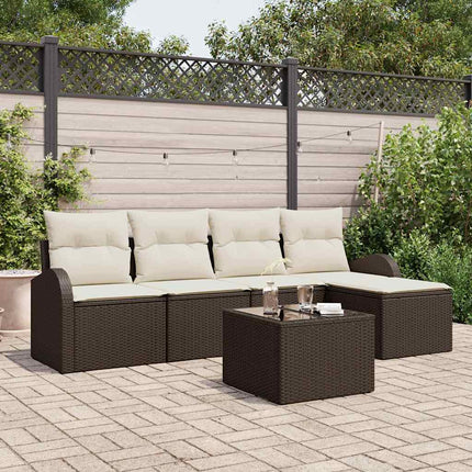 Sofa Sæt 6 stk. Brun og hvid polyrattan