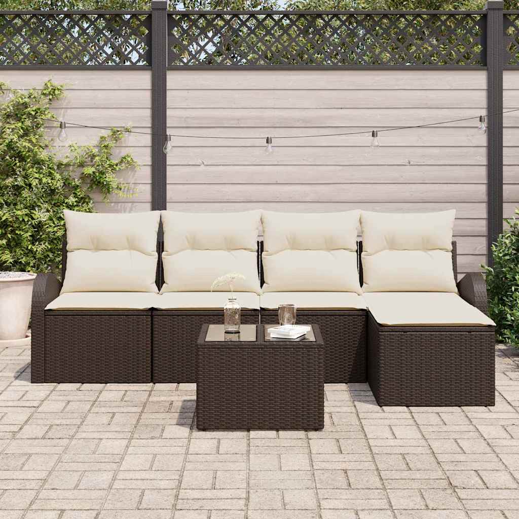 Sofa Sæt med pude med opbevaring 6 pcs Brun og hvid polyrattan
