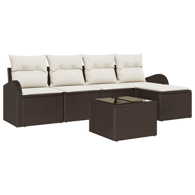 Sofa Sæt med pude med opbevaring 6 pcs Brun og hvid polyrattan