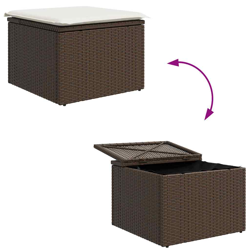 Sofa Sæt med pude med opbevaring 6 pcs Brun og hvid polyrattan