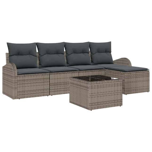 Sofa Sæt med pude med opbevaring 6 pcs Grå polyrattan