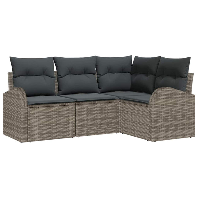 Havesofa Sæt med pude med opbevaring 4 pcs Grå polyrattan