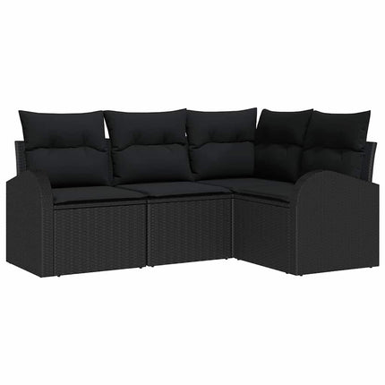 Havesofa Sæt med pude med opbevaring 4 pcs Sort polyrattan