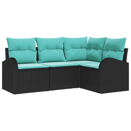 Havesofa Sæt med pude 4 pcs Sort og turkis polyrattan