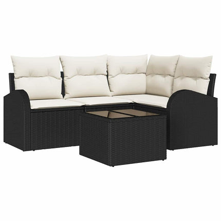 Havesofa Sæt med pude 5 pcs Sort og Hvid polyrattan