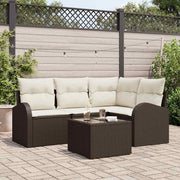 Havesofa Sæt med pude 5 pcs Brun og hvid polyrattan