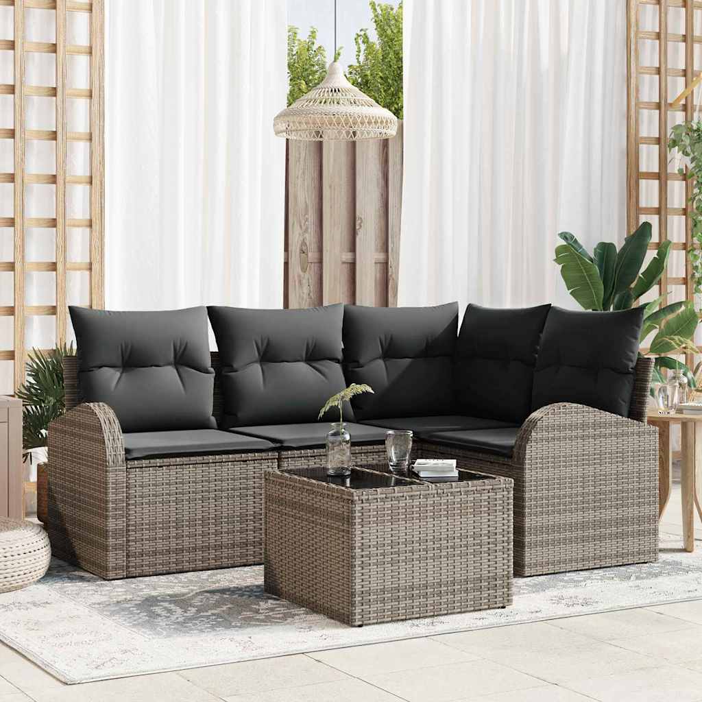 Havesofa Sæt med pude med opbevaring 5 pcs Grå polyrattan