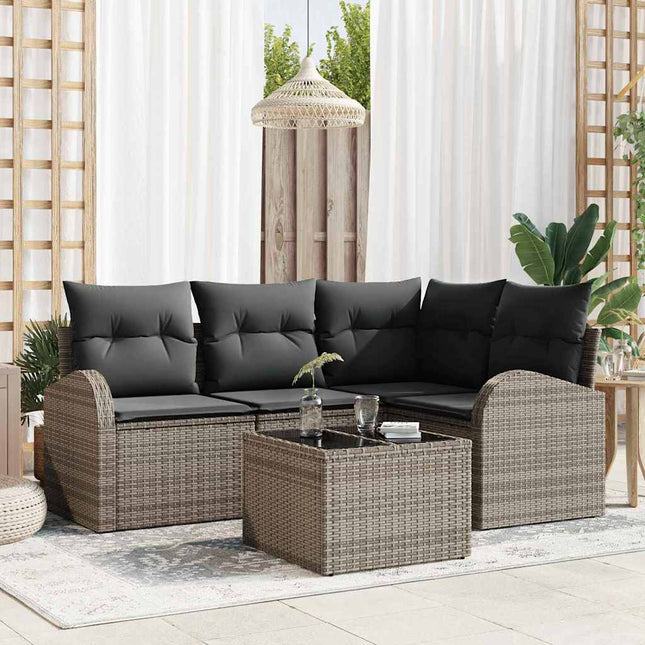 Havesofa Sæt med pude med opbevaring 5 pcs Grå polyrattan