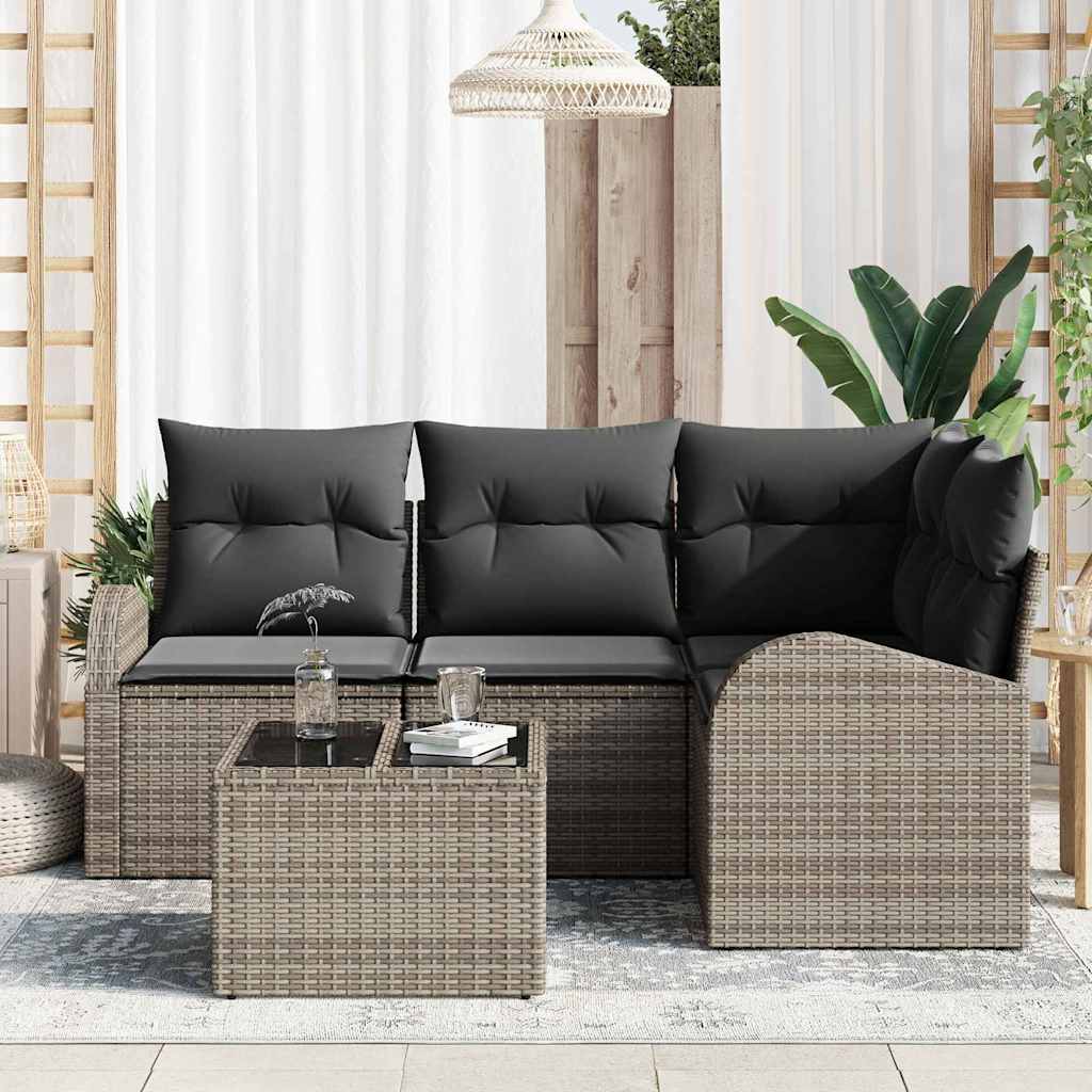 Havesofa Sæt med pude med opbevaring 5 pcs Grå polyrattan