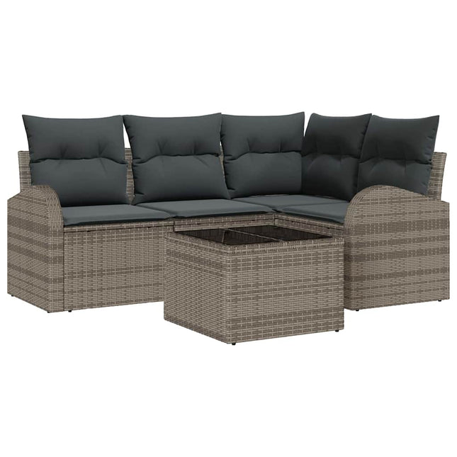 Havesofa Sæt med pude med opbevaring 5 pcs Grå polyrattan