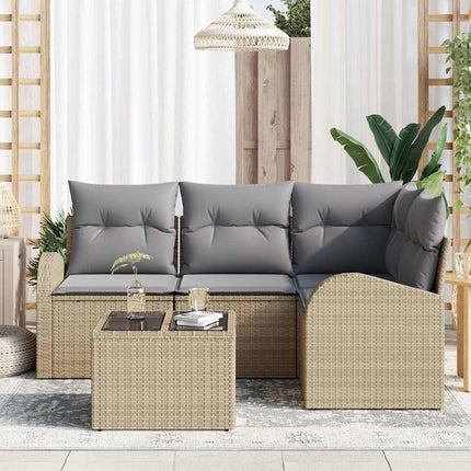 Havesofa Sæt 5 stk. Beige og lysegrå polyrattan