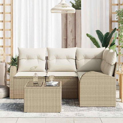 Havesofa Sæt 5 stk. Beige og hvid polyrattan