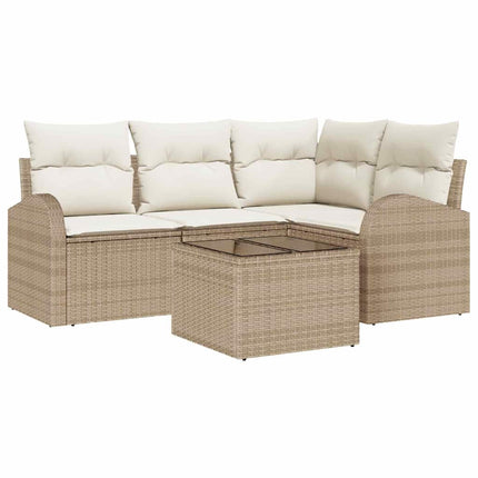Havesofa Sæt 5 stk. Beige og hvid polyrattan