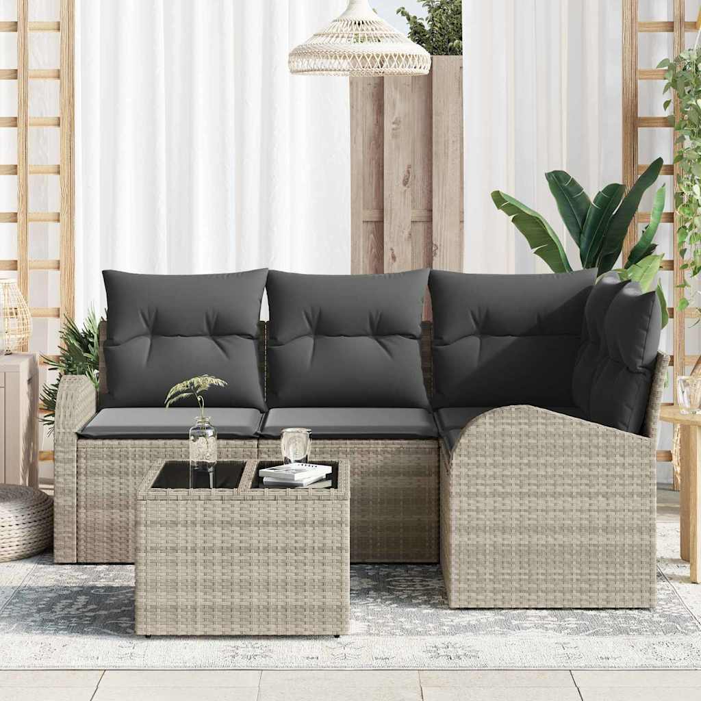 Havesofa Sæt med pude med opbevaring 5 pcs Lysegrå polyrattan