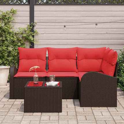 Havesofa Sæt med pude 5 pcs Brun og Rød polyrattan