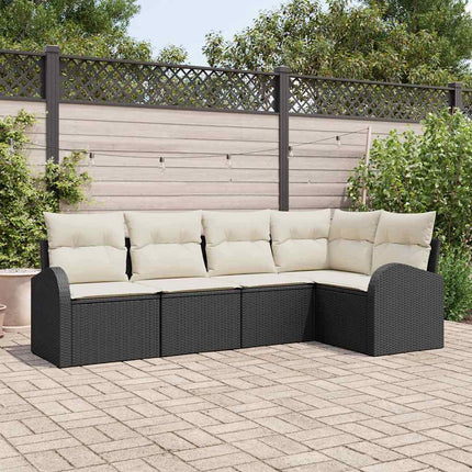 Havesofa Sæt med pude 5 pcs Sort og Hvid polyrattan