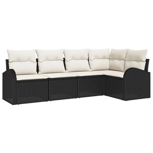 Havesofa Sæt med pude 5 pcs Sort og Hvid polyrattan