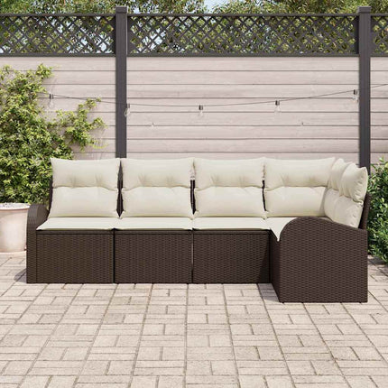 Havesofa Sæt 5 stk. Brun og hvid polyrattan