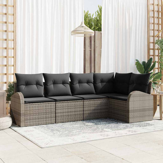 Havesofa Sæt med pude med opbevaring 5 pcs Grå polyrattan