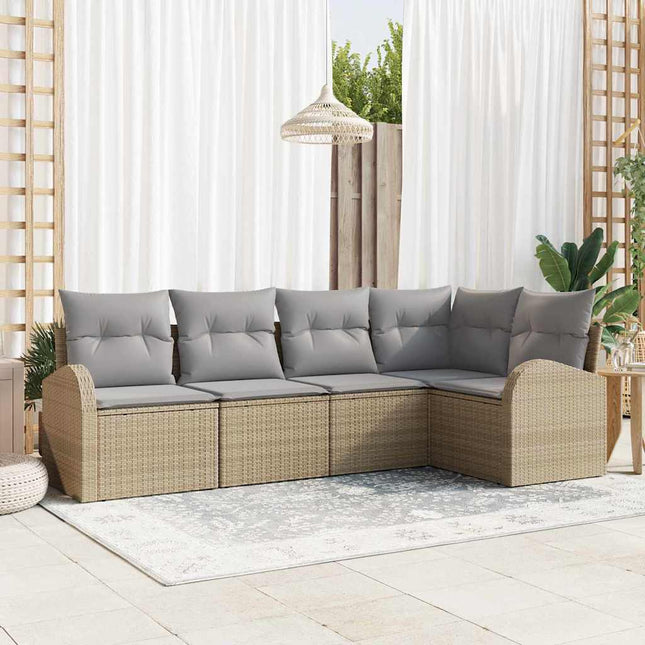 Havesofa Sæt med pude 5 pcs Beige og lys grå polyrattan