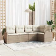 Havesofa Sæt med pude 5 pcs Beige og hvid polyrattan
