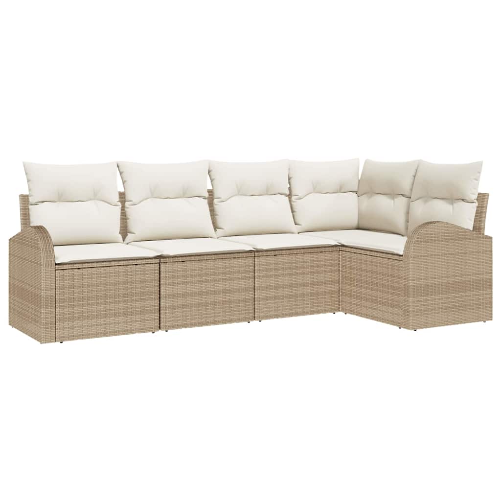 Havesofa Sæt med pude 5 pcs Beige og hvid polyrattan