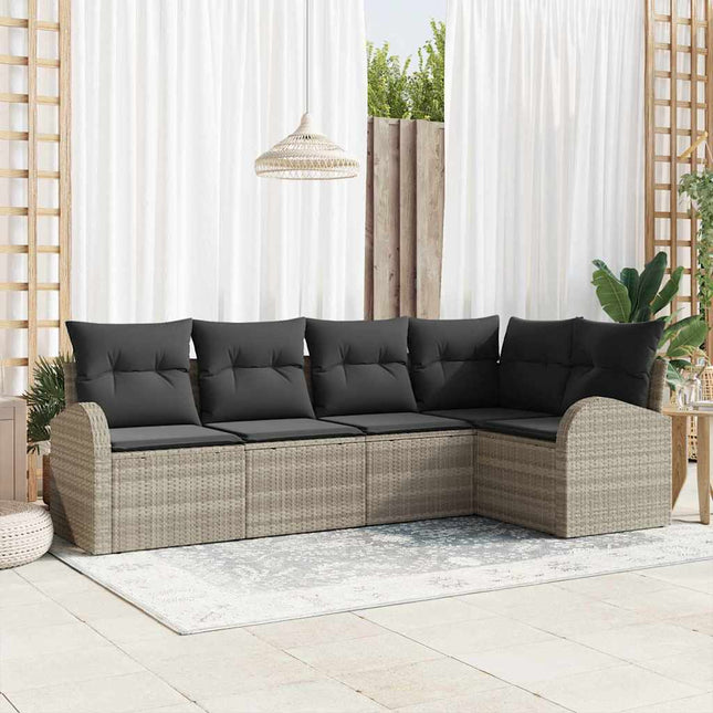 Havesofa Sæt med pude med opbevaring 5 pcs Lysegrå polyrattan