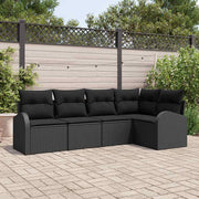 Havesofa Sæt med pude med opbevaring 5 pcs Sort polyrattan