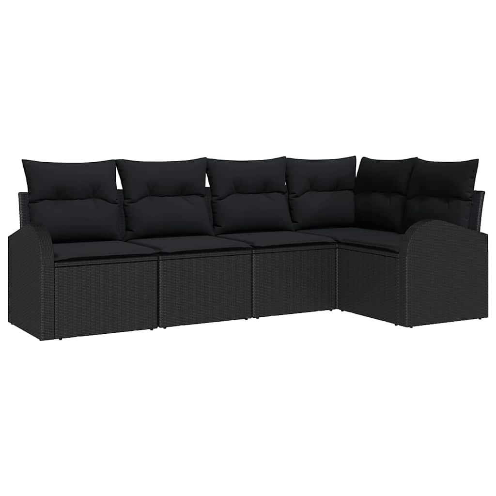 Havesofa Sæt med pude med opbevaring 5 pcs Sort polyrattan