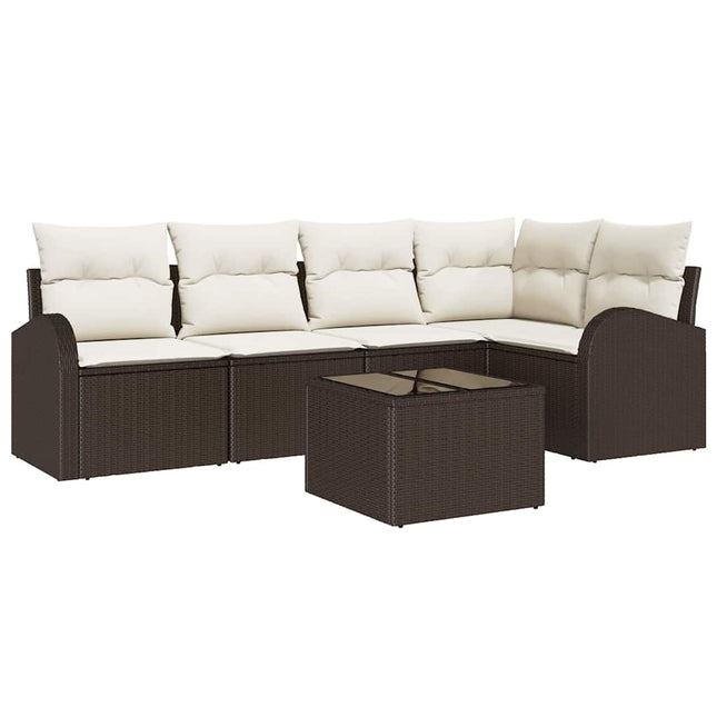 Havesofa Sæt med pude 6 pcs Brun og hvid polyrattan