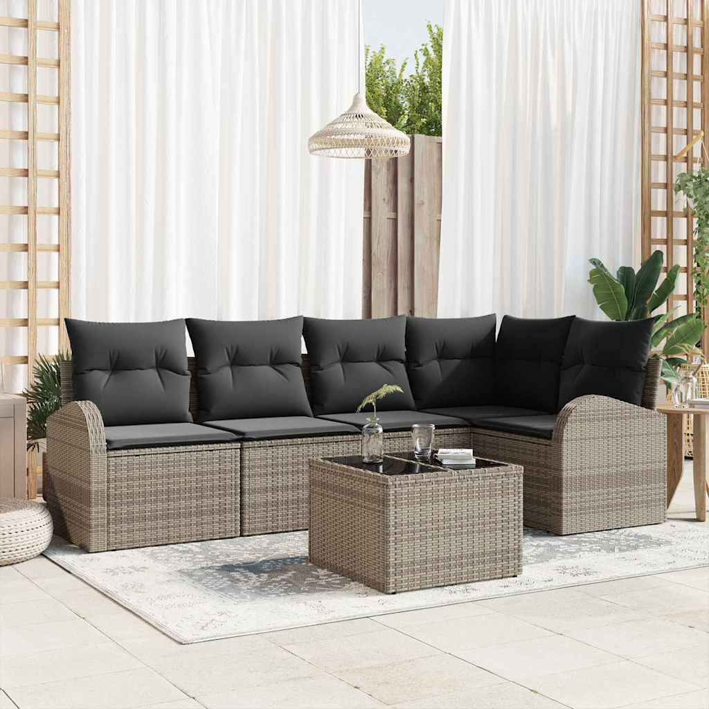 Havesofa Sæt med pude med opbevaring 6 pcs Grå polyrattan