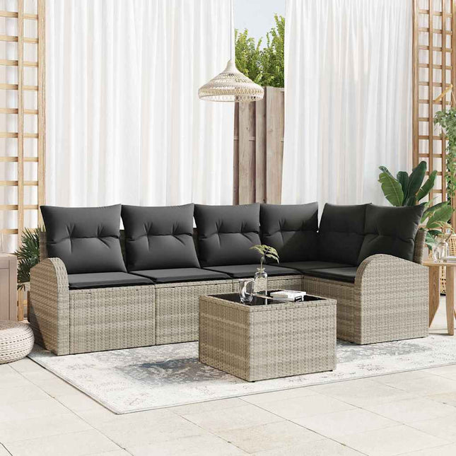 Havesofa Sæt med pude med opbevaring 6 pcs Lysegrå polyrattan