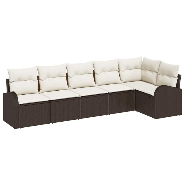 Havesofa Sæt med pude 6 pcs Brun og hvid polyrattan