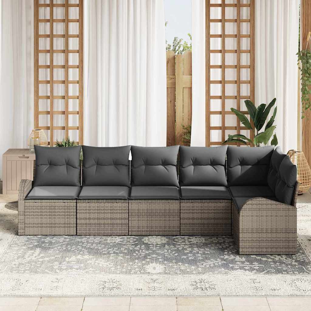 Havesofa Sæt med pude med opbevaring 6 pcs Grå polyrattan