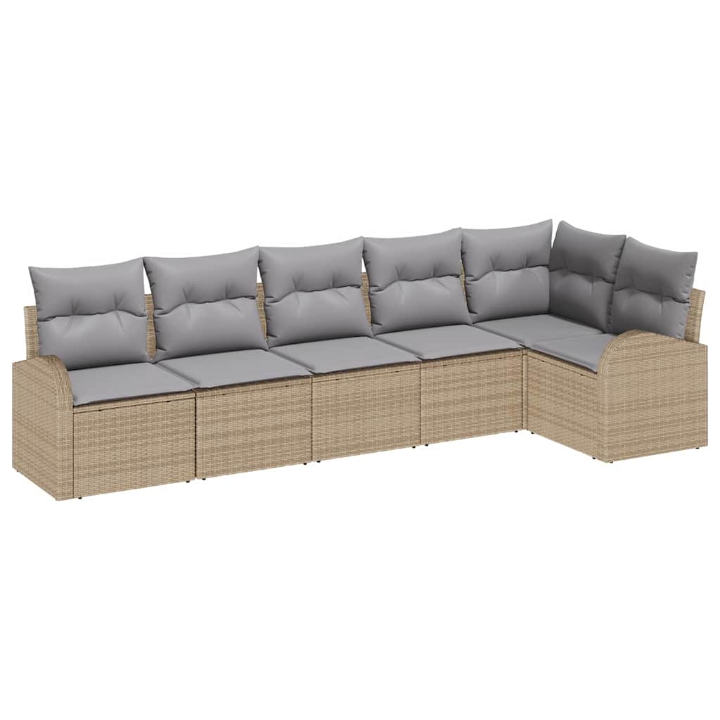 Havesofa Sæt med pude 6 pcs Beige og lys grå polyrattan