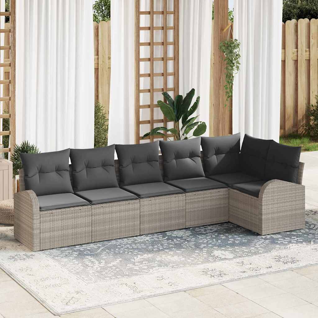 Havesofa Sæt med pude med opbevaring 6 pcs Lysegrå polyrattan