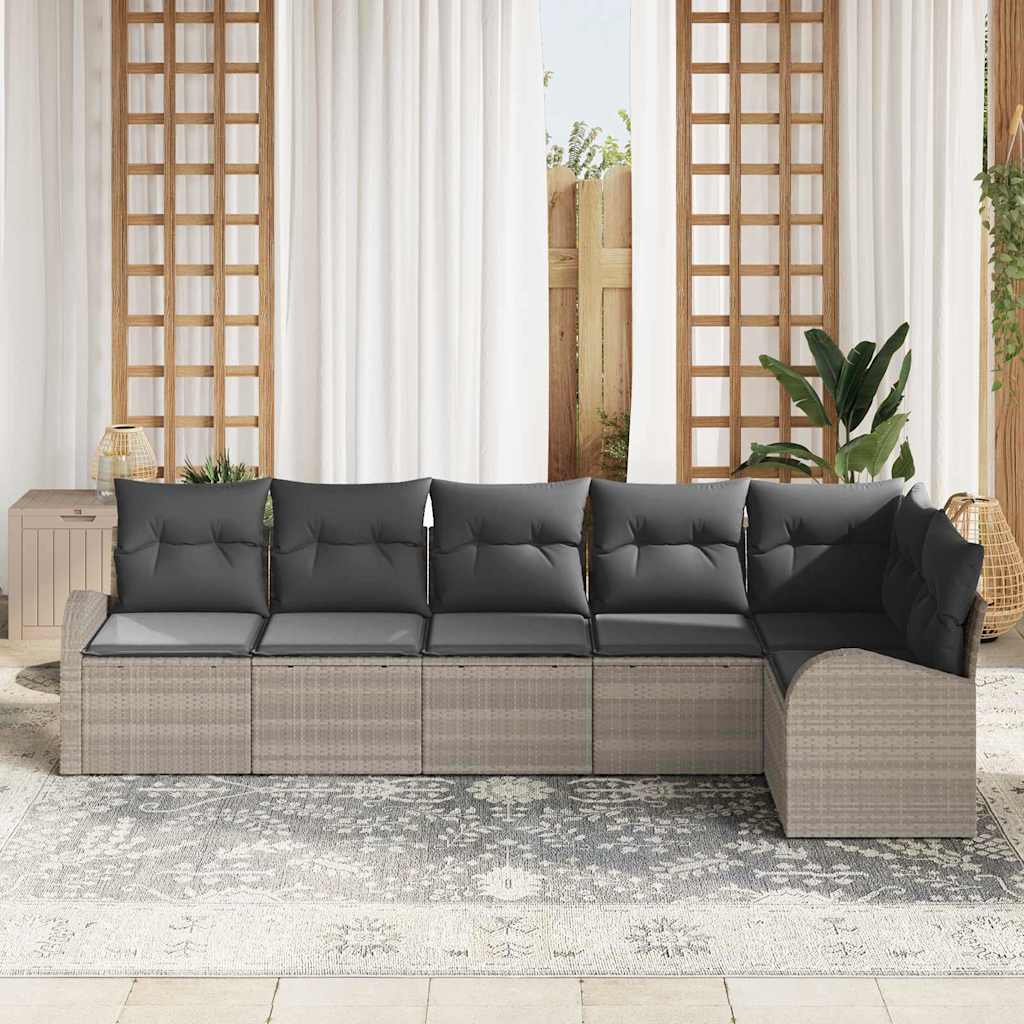 Havesofa Sæt med pude med opbevaring 6 pcs Lysegrå polyrattan