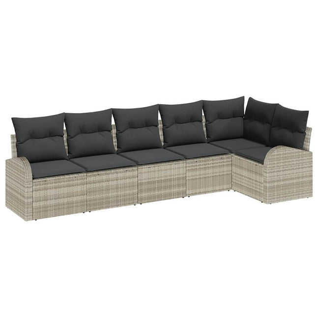 Havesofa Sæt med pude med opbevaring 6 pcs Lysegrå polyrattan